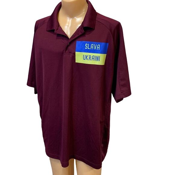 Upcycled Hand Printed Mens 2XL Ukraine Flag Slava Ukraini Artist Fundraiser Polo - Picture 1 of 4